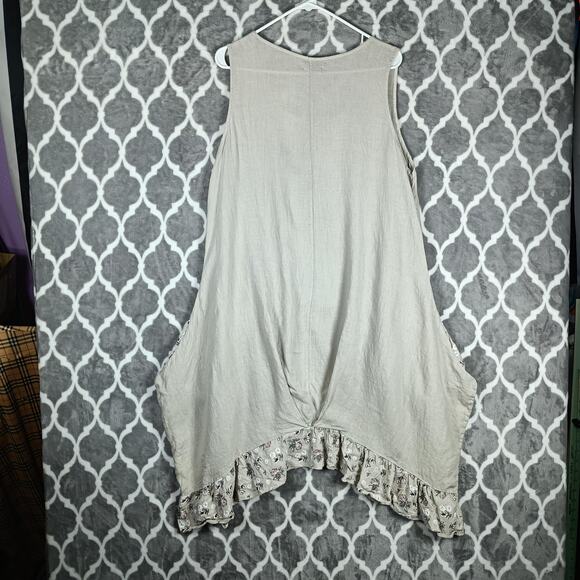 Tera Bora Cottage Dress Womens Small Beige Linen Floral Pockets Ruffle Prairie - Picture 4 of 11